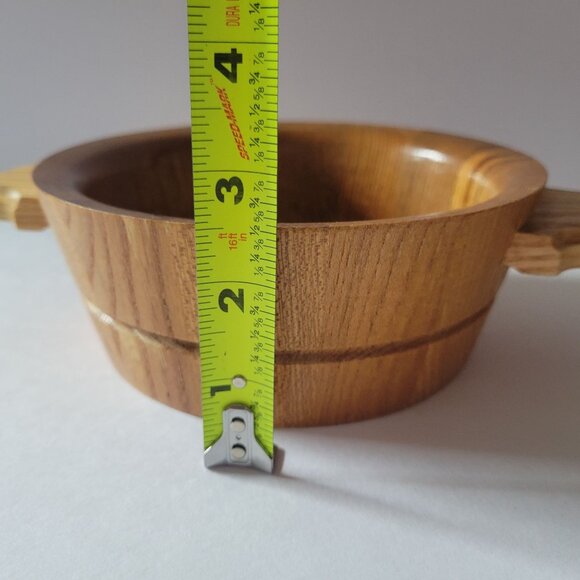 Vintage Soviet Wooden Bowl With Floral Design & Handles - Picture 7 of 9
